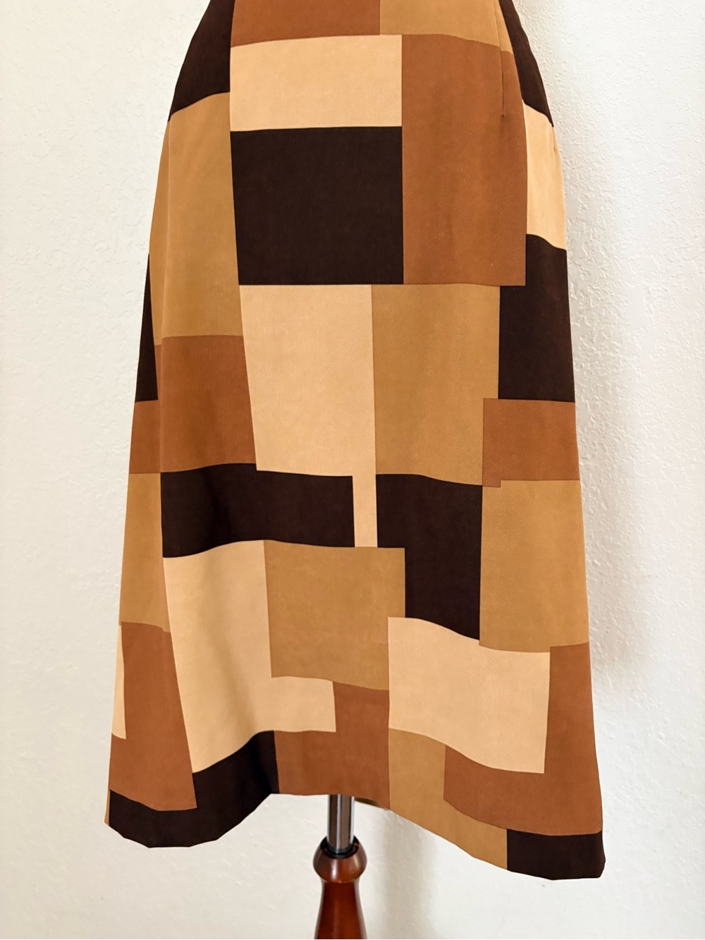 VTG 90s Y2k Brown Patchwork Geometric Midi Straight Skirt Brown Tan 16 - Picture 4 of 14